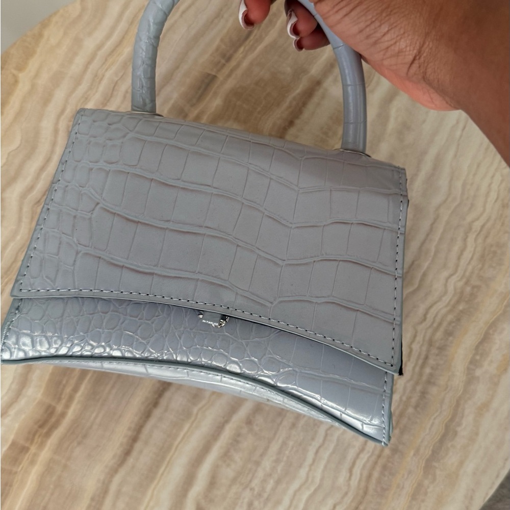 Elegant Baby Blue Crocodile-Embossed Handbag